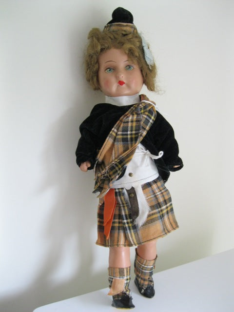 German Papier Mache Scottish Doll Early 20th Century. 13”