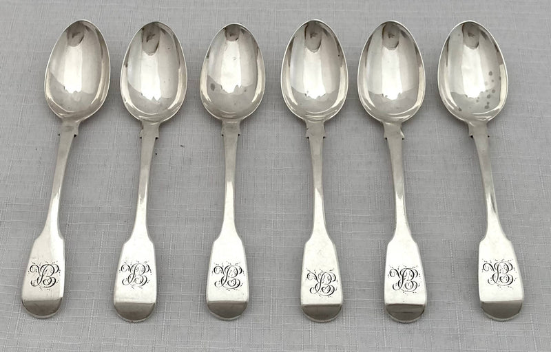 York silver, Georgian, George IV, set of six teaspoons. York 1821 James Barber & William Whitwell. 4.5 troy ounces.