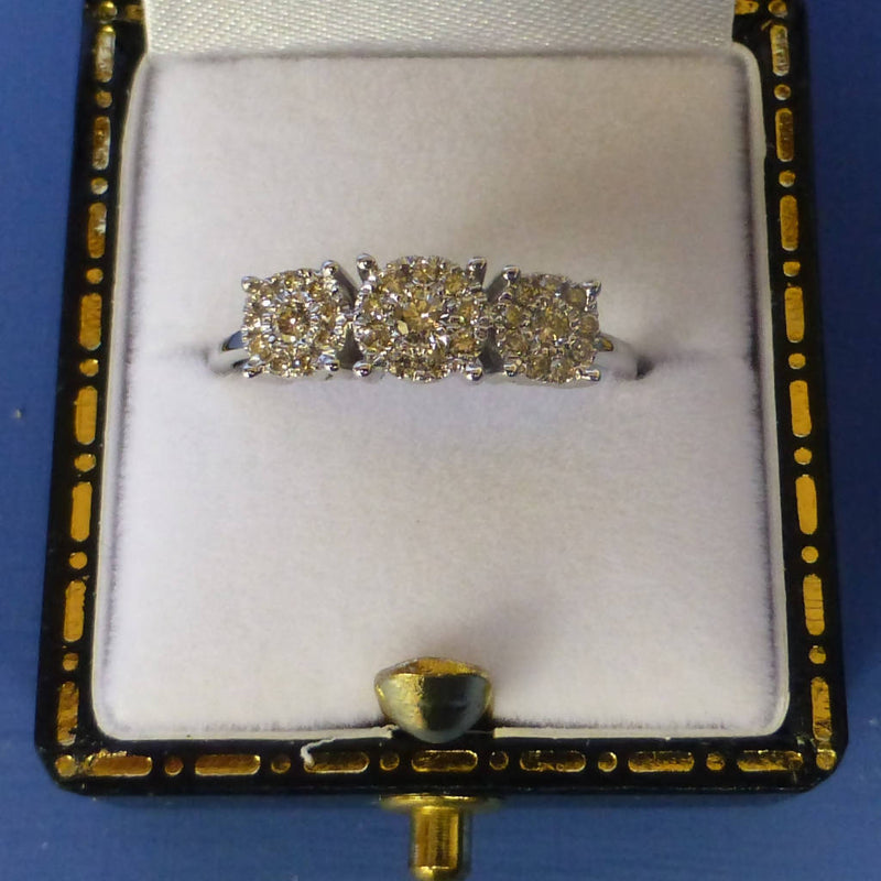 9ct White Gold 3 Stone 0.25ct Diamond Ring Size O