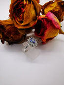 New Tanzanite Pear and Cambodian Zircon 925 Sterling Silver Ring (Size O)