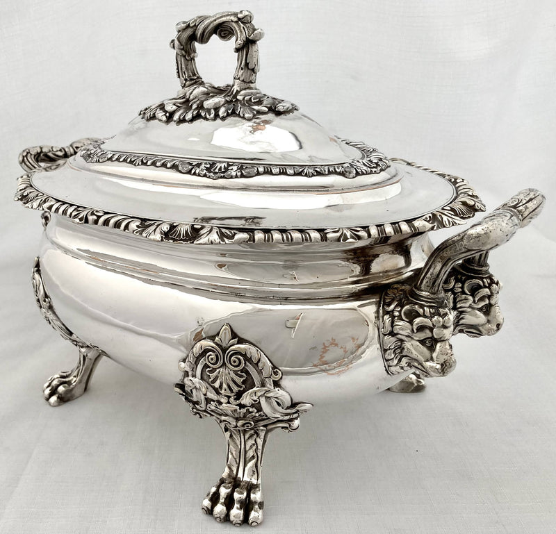 Victorian Silver Plated Lion Mask Soup Tureen, circa 1850.