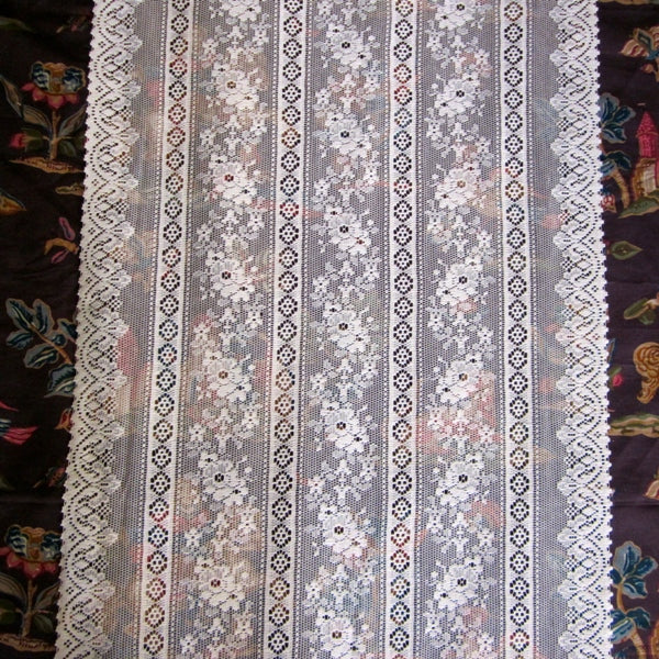 Rue de France- Antique Style white Cotton Lace Curtain Panel 27" x 53" readymade