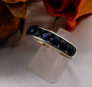 New Blue Sapphire Half Eternity Band Ring in Rhodium Overlay Sterling Silver