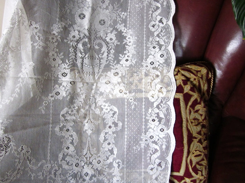 "Lydia" Victorian Style White Cotton Lace Curtain Panel- 60" x 86" 235cm