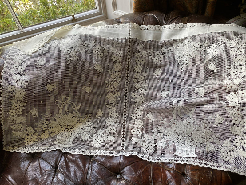Floral pannier cottage Style Cream Cotton Lace Curtain Panel Ready To Hang - sold per 22” width 27” long
