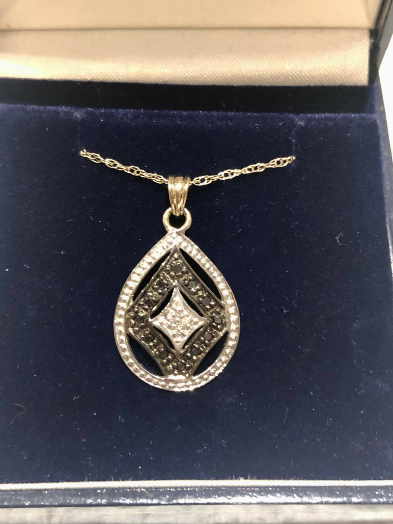 9ct Yellow Gold Black & White Diamond Pendant