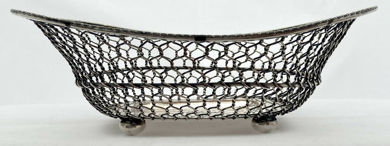 19th Century Silver Plate on Copper Wire Work Basket.