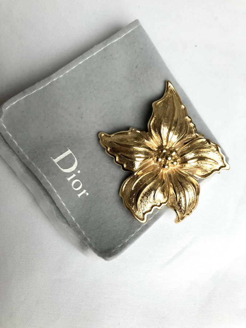 Vintage Christian Dior Gold Plated Flower Brooch