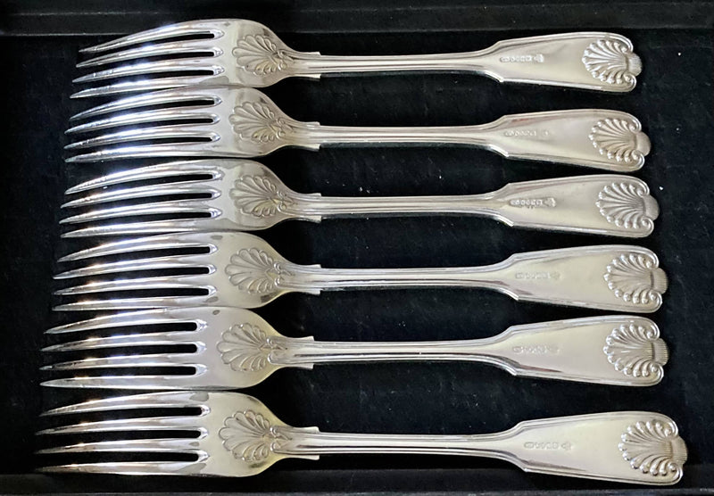 Victorian set of Six Double Struck Silver Plated Crested Table Forks. William Hutton & Sons.