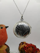 New sterling silver engraved floral locket pendant necklace -16"
