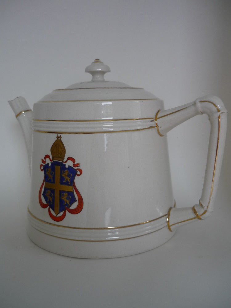 Macintyre Teapot with Bishop Auckland Crest. Registered Design Date 1897.
