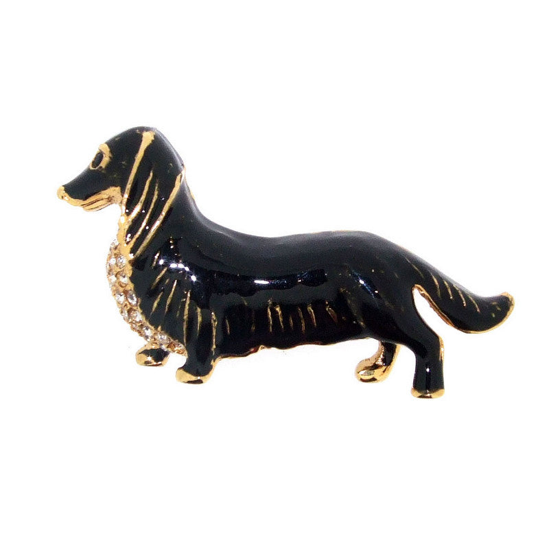 Black Enamel Daschund Sausage Dog Brooch Pin