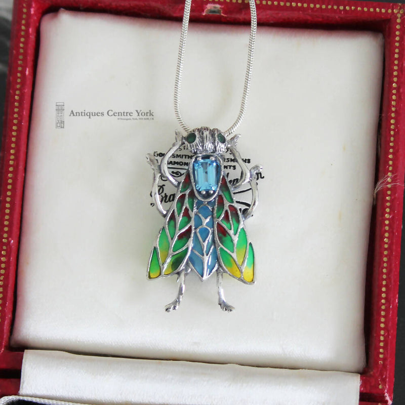 Silver Plique-A-Jour Fly Pendant/Brooch