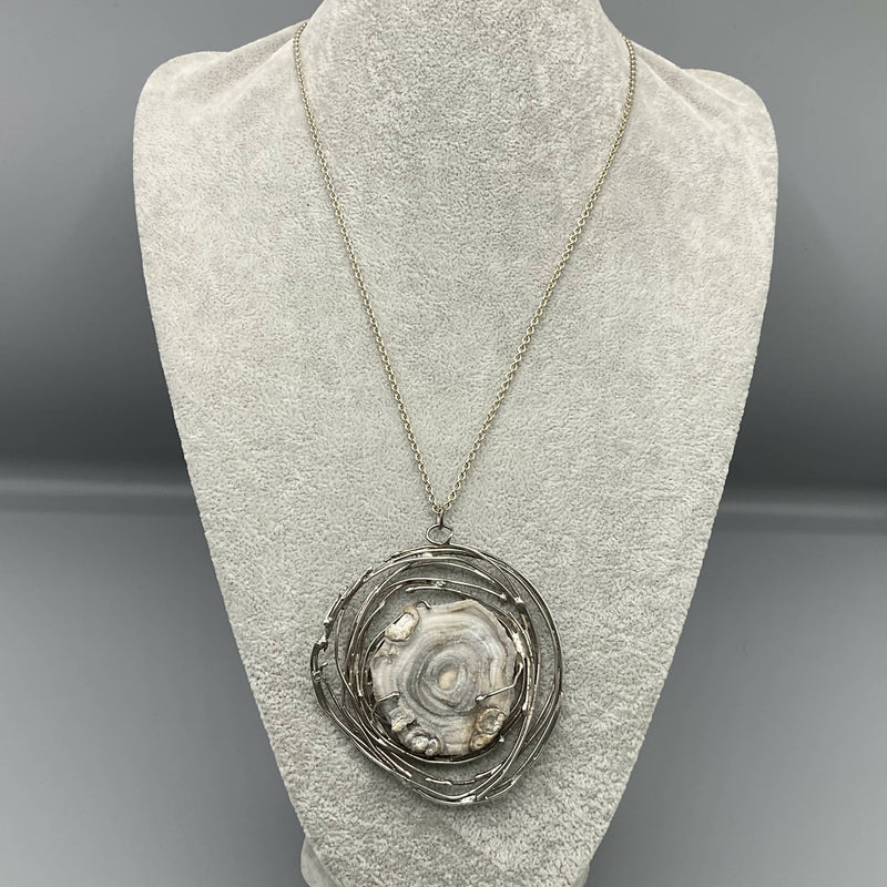 Mid century silver and natural stone necklace