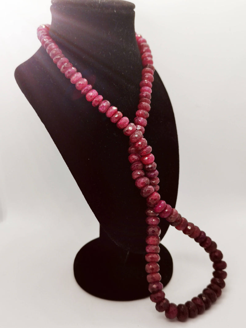 New Ruby (Rnd) Beads Necklace (Size 20) in Platinum Overlay Sterling Silver