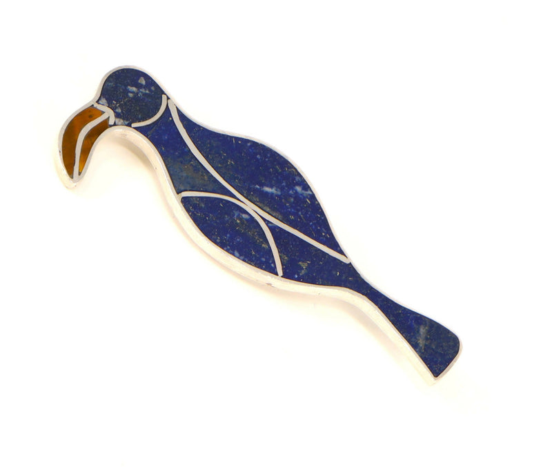 Silver & Lapis Lazuli Designer Blue Parrot Brooch
