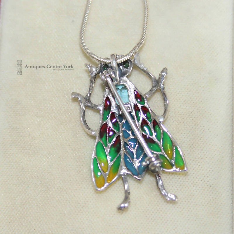 Silver Plique-A-Jour Fly Pendant/Brooch