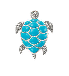Silver Turtle Brooch Marcasite turquoise Pin Pendant