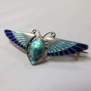 Edwardian Charles Horner Sterling Silver & Enamel Scarab Brooch - Egyptian Revival - 1908