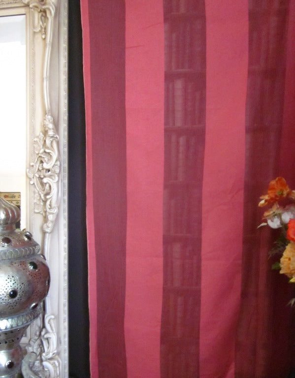 "Terese stripe" Antique classic earth red Madras Cotton Lace Curtain Panelling - 48 Inches wide cut from roll