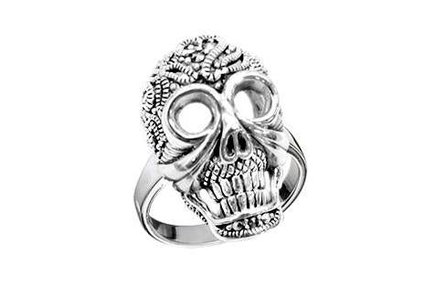 Silver Skull Ring Marcasite