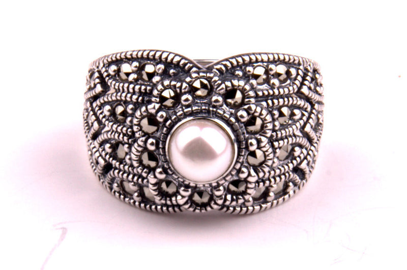 Pearl Marcasite Silver Ring
