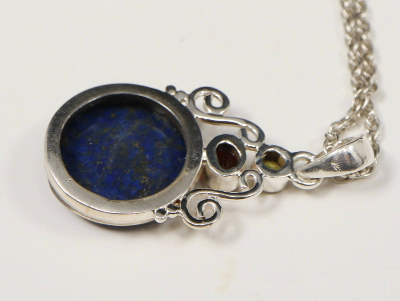 Silver Lapis Lazuli, Citrine & Garnet Designer Pendant & Chain