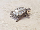 Tortoise Brooch Silver Mother of Pearl Marcasite Pin Pendant