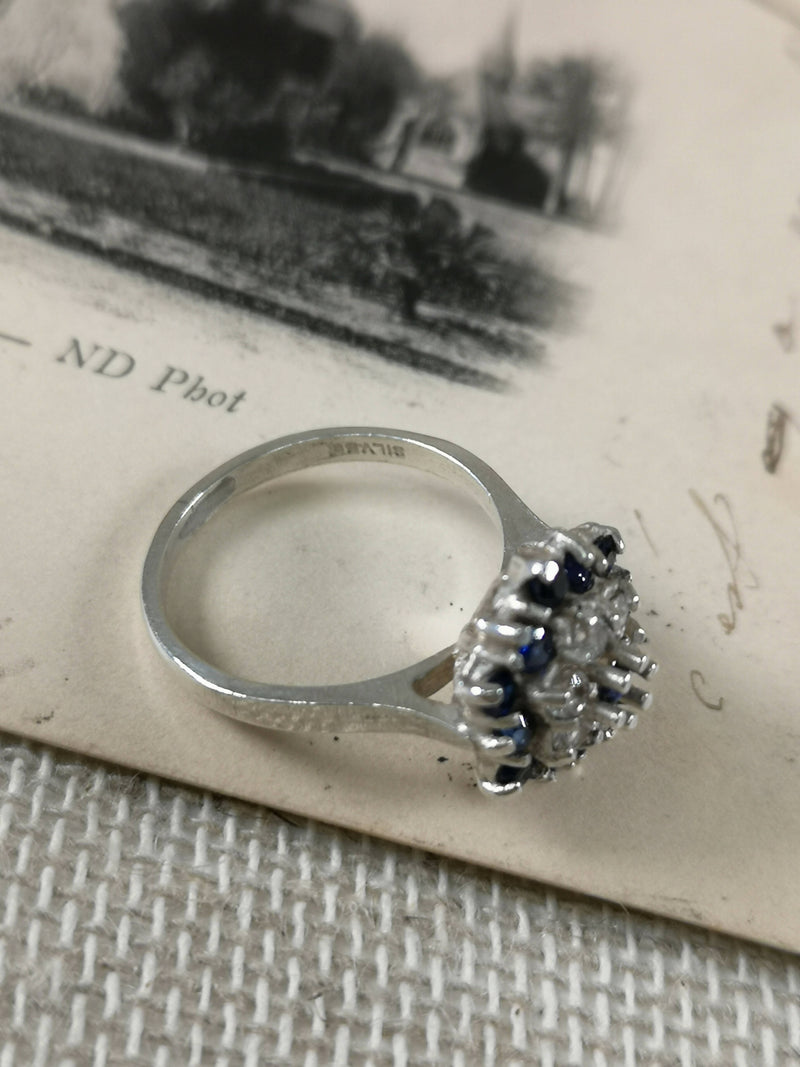 Vintage Blue and white Crystal Cluster Ring