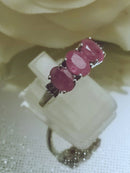 New Sterling Silver Pink Sapphire & Diamond Trilogy Ring - Size N/O