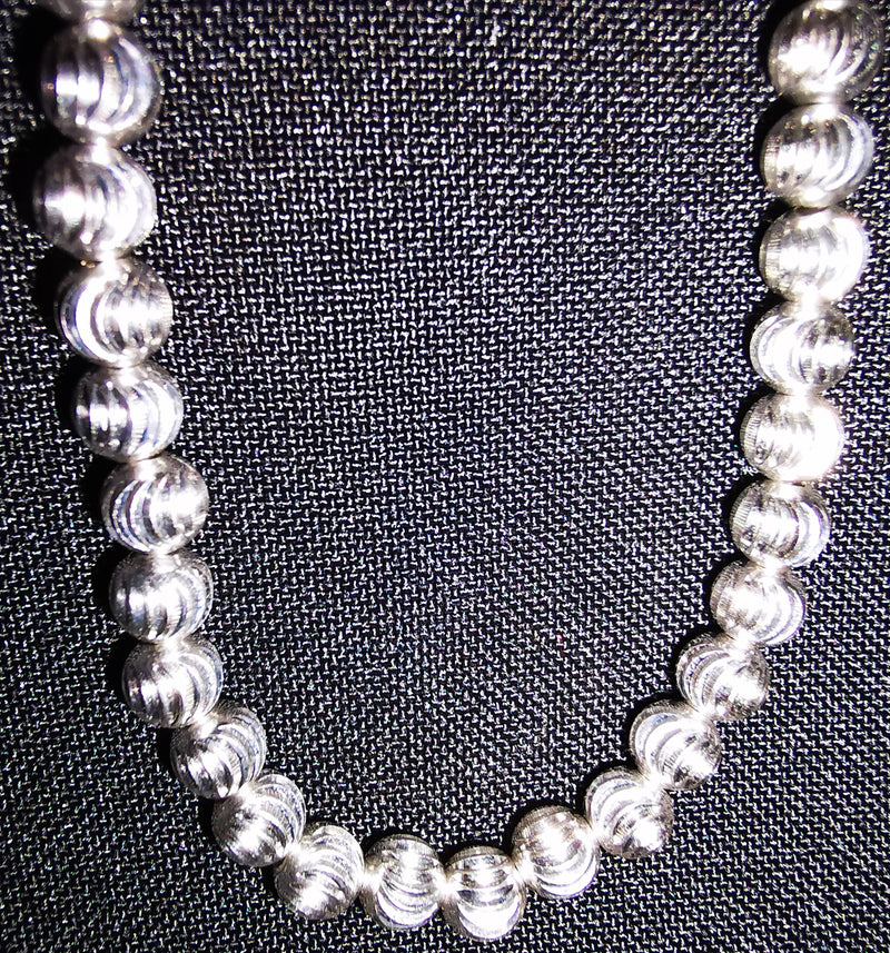 New Diamond Cut Silver Beads Necklace - 20"