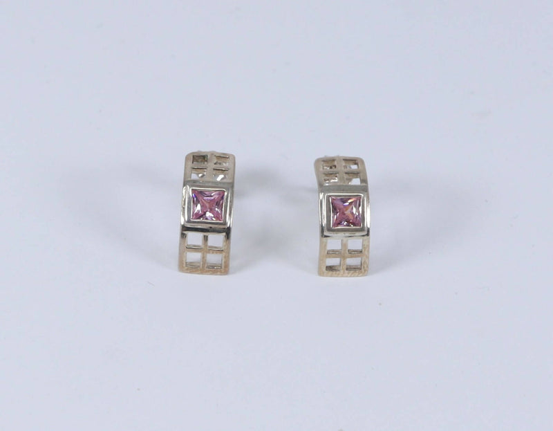 Silver & Pink Crystal Earring Studs