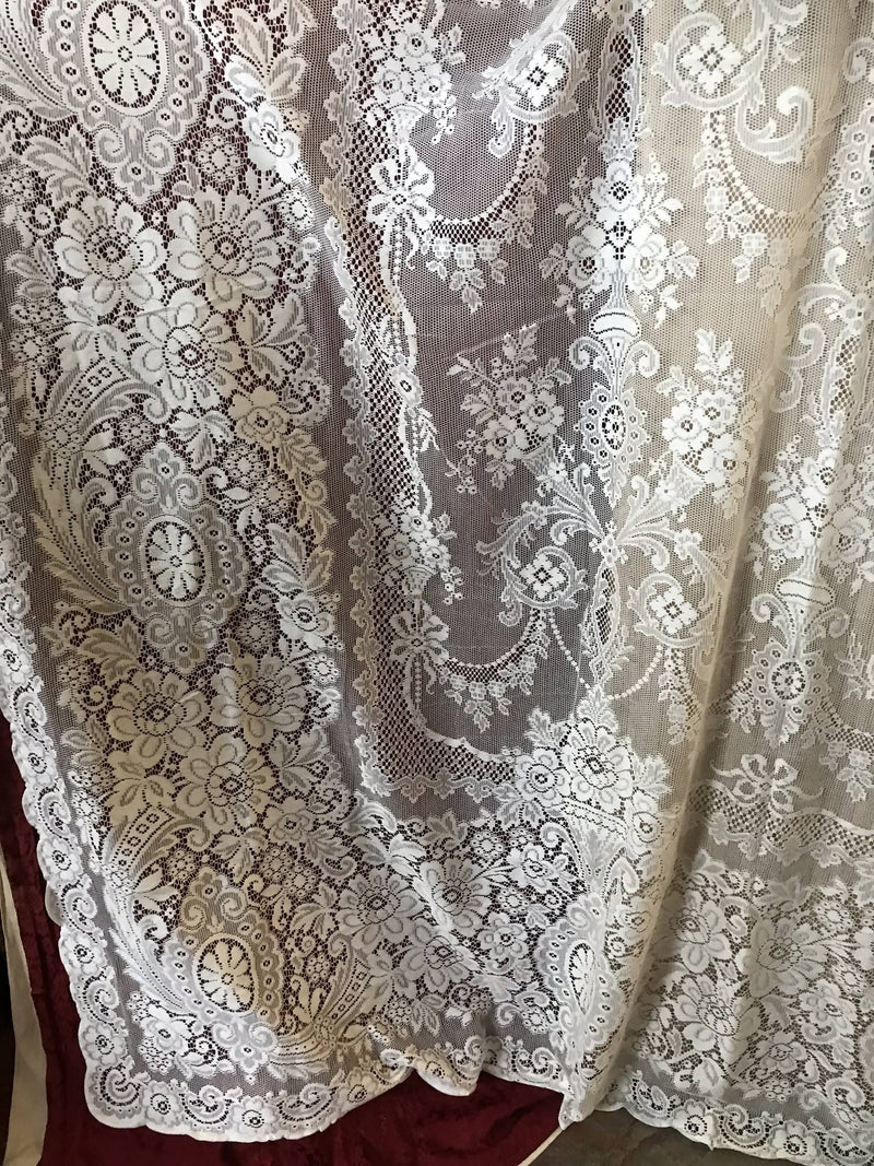 Victorian Period Design Cream Cotton Lace Curtain Panel or bedcover ReadyTo Hang- 68'/98”