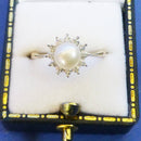 9ct Gold Pearl and Diamond Ring Size L +1/2
