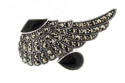 Silver Black  Marcasite Wing Ring