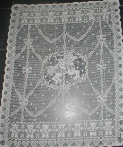 "Teddies Carousel" Ivory Cotton Lace Curtain Panel - 30 x 38 Inches