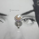 Vintage 18ct White Gold Cultured Pearl & Diamond Cluster Ring