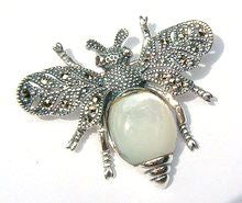 Silver Marcasite Mother of Pearl Bee Brooch