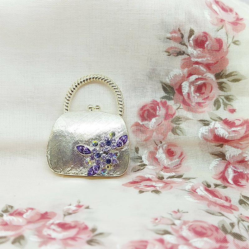 Silver Tone Hand Bag Brooch