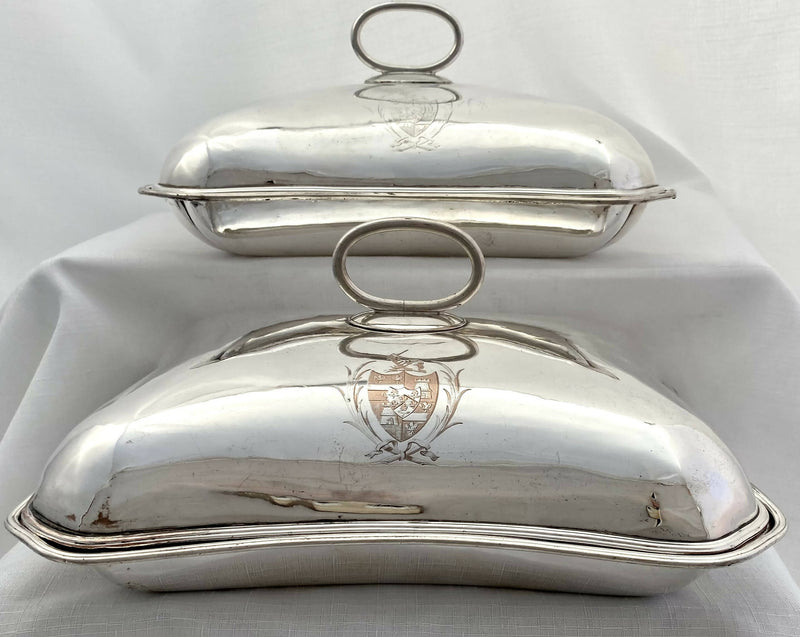 Georgian, George III, Pair of Old Sheffield Plate Entree Dishes, Arms of Welby. Circa 1790 - 1810.