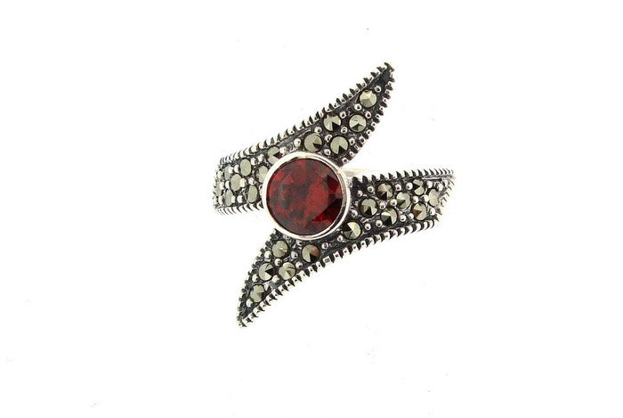 Silver Marcasite Red Ring