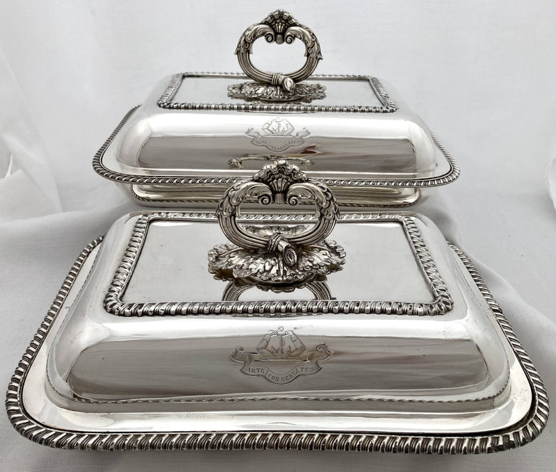 Pair of George IV Old Sheffield Plate Entree Dishes, Christopher Family Crest. T & J Creswick, Sheffield, circa 1820 - 1830.