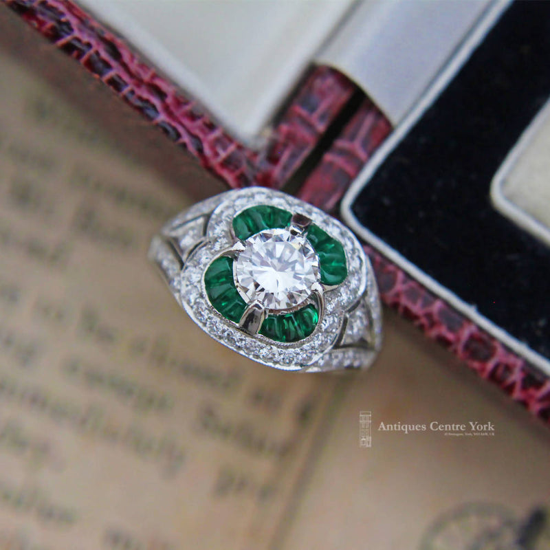 Handmade Platinum Emerald & Diamond Cluster Ring
