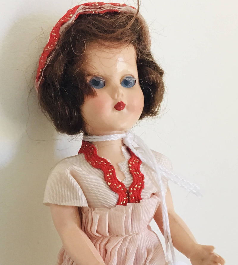 Vintage Miniature Roddy Fashion Doll. Original. Mohair Wig. 5.5”