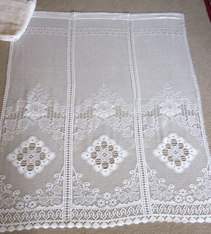 "Victoria" Vintage Heritage Design white Pair Of Cotton Lace Curtain Panels - 34 x 54 Inches