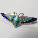 Edwardian Charles Horner Sterling Silver & Enamel Scarab Brooch - Egyptian Revival - 1908