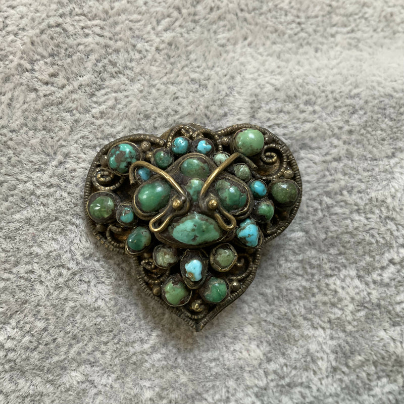 Vintage Nepali turquoise brooch