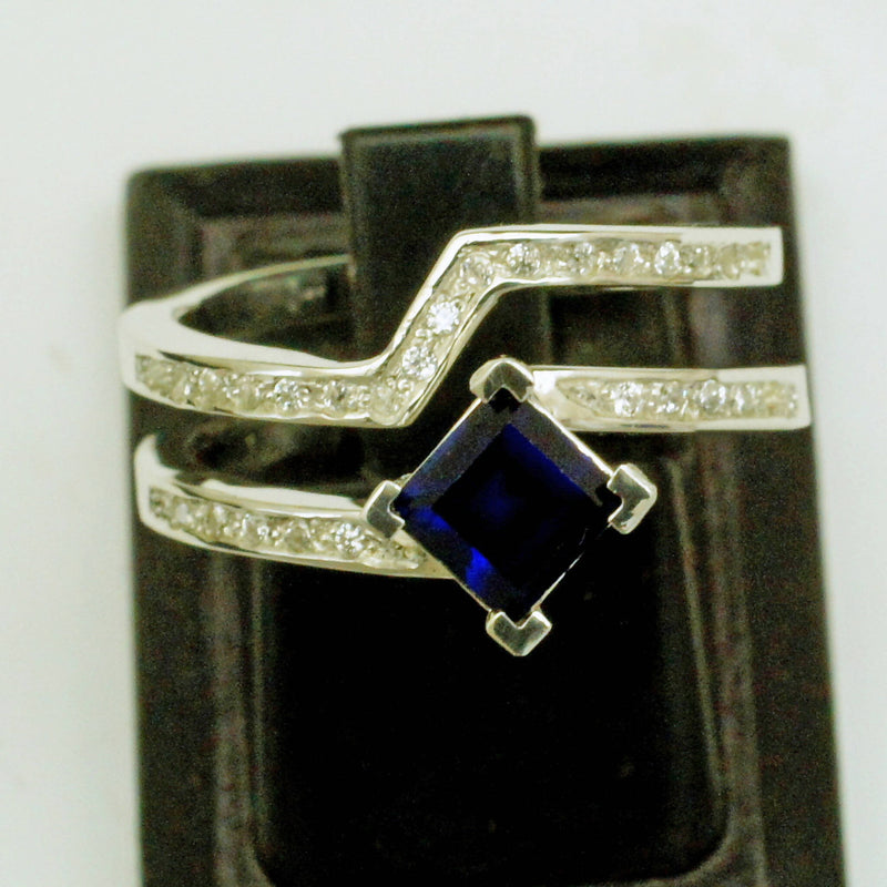 Jake: Synthetic sapphire bridal set rings