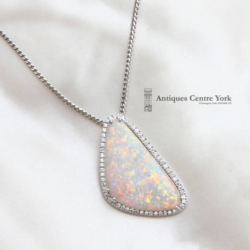 Handmade Fine Natural Opal & Diamond Pendant