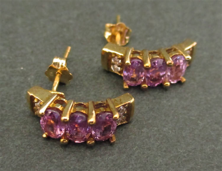 9ct gold amethyst and white sapphire earrings